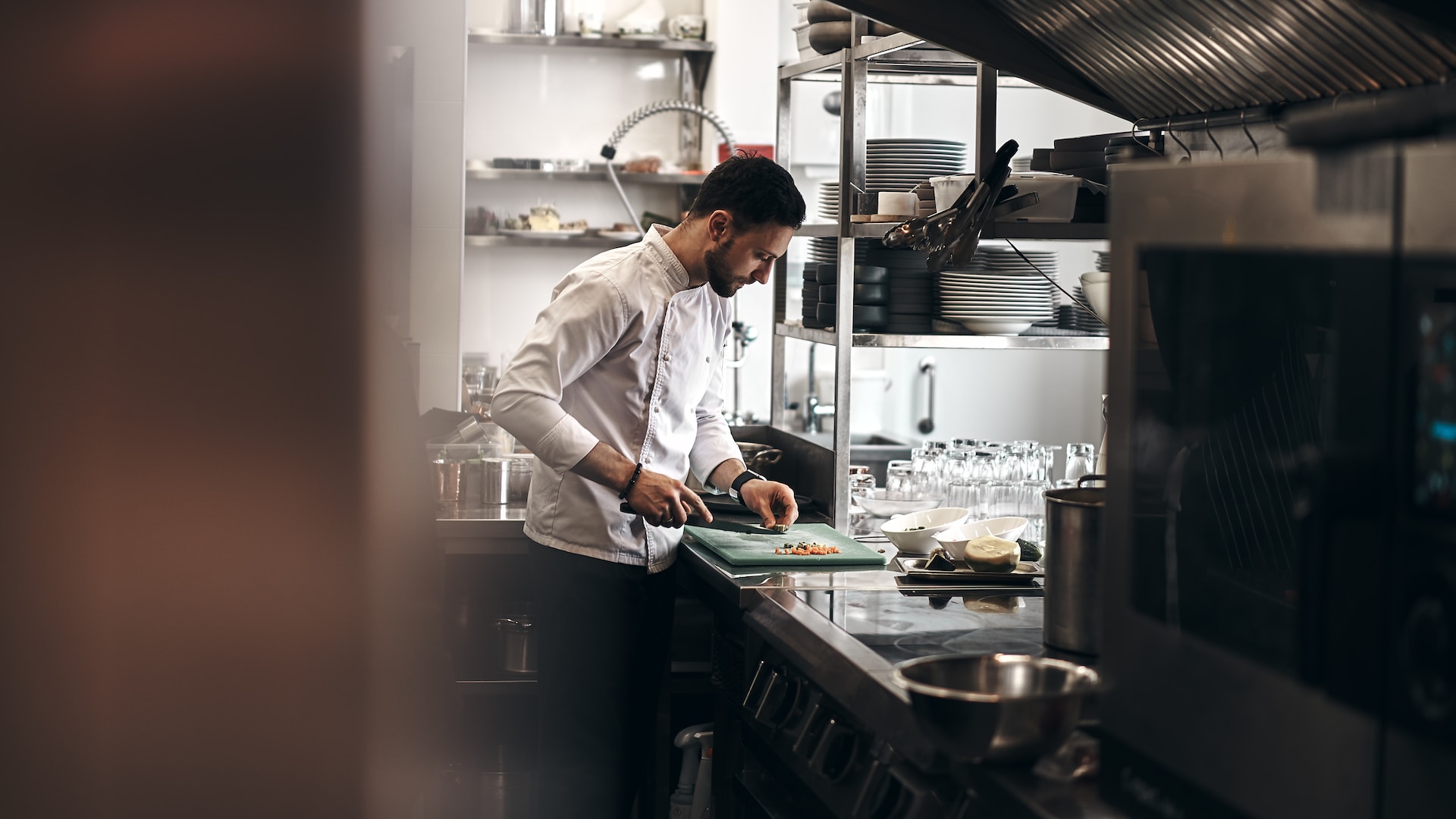 Chef cutting vegetables